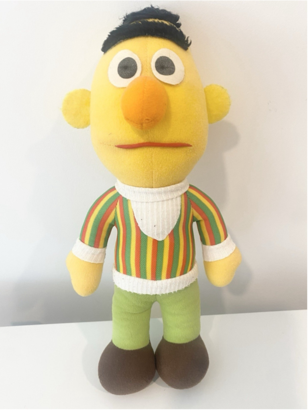 Vintage Sesame Street Bert Plush 13” Striped Shirt Green Pants Stuffed Toy